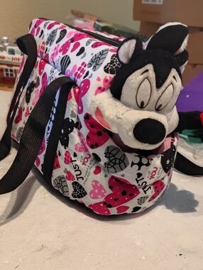Plush Shoulder Bag For Your Puppy - Pink & Black Heart Print New